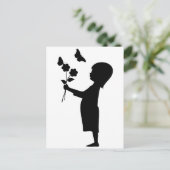 Kleine meid met bloemen silhouet briefkaart (Staand voorkant)