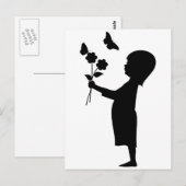 Kleine meid met bloemen silhouet briefkaart (Voorkant / Achterkant)