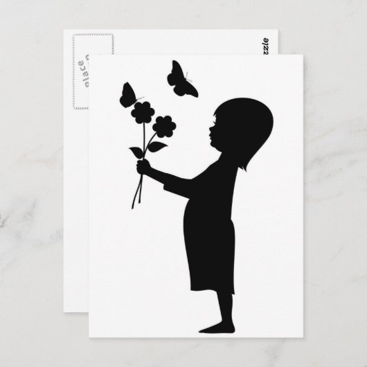 Kleine meid met bloemen silhouet briefkaart (Voorkant / Achterkant)