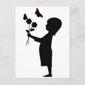 Kleine meid met bloemen silhouet briefkaart (Voorkant)