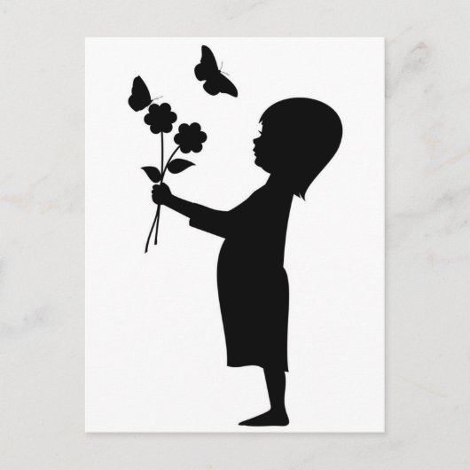 Kleine meid met bloemen silhouet briefkaart (Voorkant)