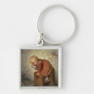 Kleine meid met een konijn sleutelhanger