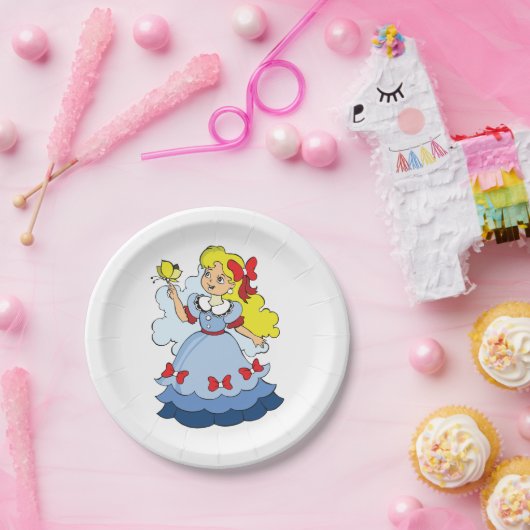 Kleine meid met een vlinder papieren bordje (Feest)