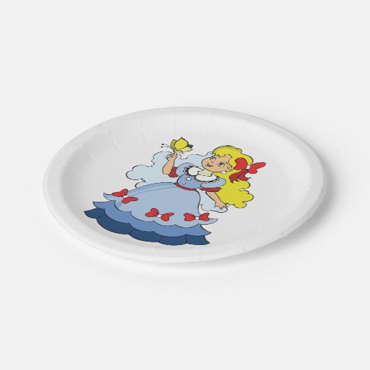 Kleine meid met een vlinder papieren bordje