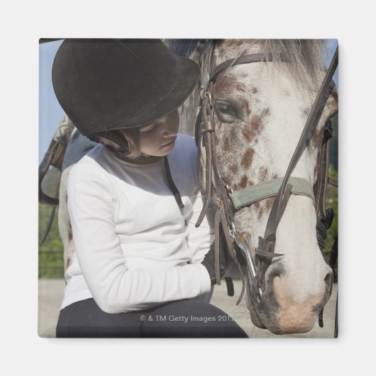 Kleine meid met haar paard magneet (Voorkant)
