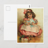 Kleine meid met haar pop en kerstcadeau briefkaart (Voorkant / Achterkant)