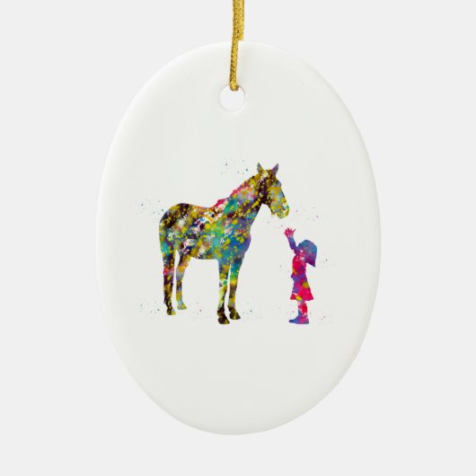 Kleine meid met paard keramisch ornament (Voorkant)