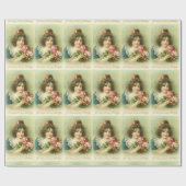 Kleine meid met roze rozen, Birthday Cadeaupapier (Vlak)