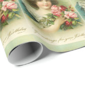 Kleine meid met roze rozen, Birthday Cadeaupapier (Rol Hoek)