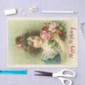 Kleine meid met roze rozen, Birthday Tissuepapier (Craft)