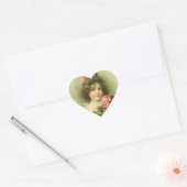 Kleine meid met roze rozenValentijnsdag Hart Sticker (Envelop)
