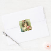 Kleine meid met roze rozenValentijnsdag Vierkante Sticker (Envelop)