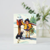 Kleine meid stuurt kerstcadeautjes briefkaart (Staand voorkant)