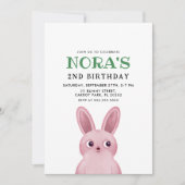 Kleine meid's verjaardagsfeestje met roze konijntj kaart (Voorkant)