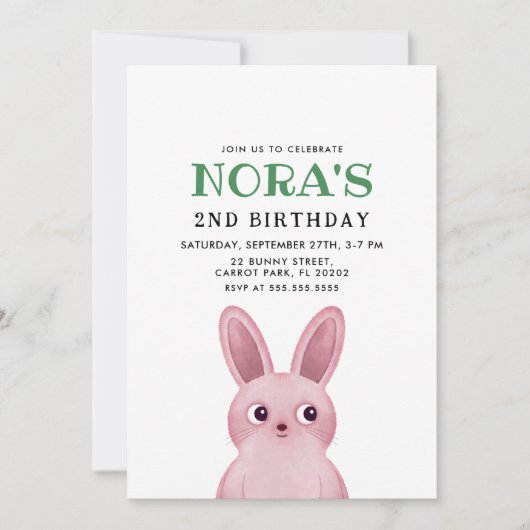 Kleine meid's verjaardagsfeestje met roze konijntj kaart (Voorkant)