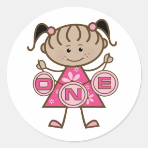 Kleine Meisje 1e Verjaardag T-shirts en geschenken Ronde Sticker