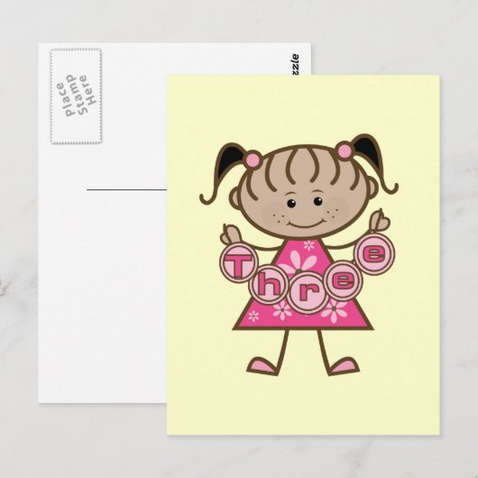 Kleine Meisje 3e Verjaardag Tshirts en Gifts Briefkaart (Voorkant / Achterkant)