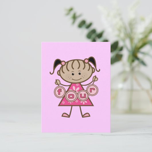 Kleine Meisje 4e Verjaardag Tshirts en Gifts Briefkaart (Staand voorkant)