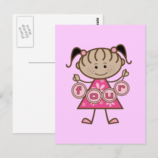 Kleine Meisje 4e Verjaardag Tshirts en Gifts Briefkaart (Voorkant / Achterkant)