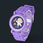 Kleine Meisje Astronaut gepersonaliseerd Horloge<br><div class="desc">Dit leuke horloge heeft een mooie vectorillustratie van een astronaut van een meisje,  een vallende ster en een ruimteschip op een donkerblauwe achtergrond en kan worden gepersonaliseerd met de naam van uw kind,  monogram,  initiaal of elke tekst van uw keuze voor een perfect aangepast cadeau.</div>