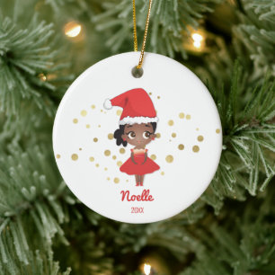 Kleine Meisje Ballerina met Santa Hat Keramisch Ornament