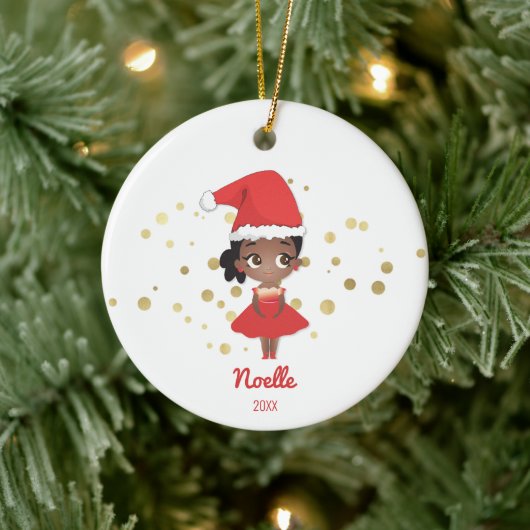 Kleine Meisje Ballerina met Santa Hat Keramisch Ornament (Boom)