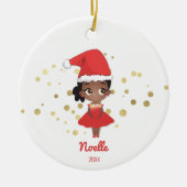Kleine Meisje Ballerina met Santa Hat Keramisch Ornament (Voorkant)