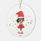 Kleine Meisje Ballerina met Santa Hat Keramisch Ornament (Links)