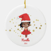 Kleine Meisje Ballerina met Santa Hat Keramisch Ornament (Achterkant)