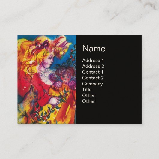 KLEINE MEISJE, CAT EN  DOLL Red Black Visitekaartje (Voorkant)