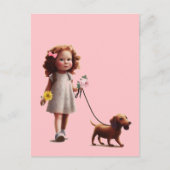 Kleine Meisje die Dachshund lopen Briefkaart (Voorkant)