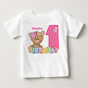 Kleine Meisje Eerste Verjaardag Teddy Bear
