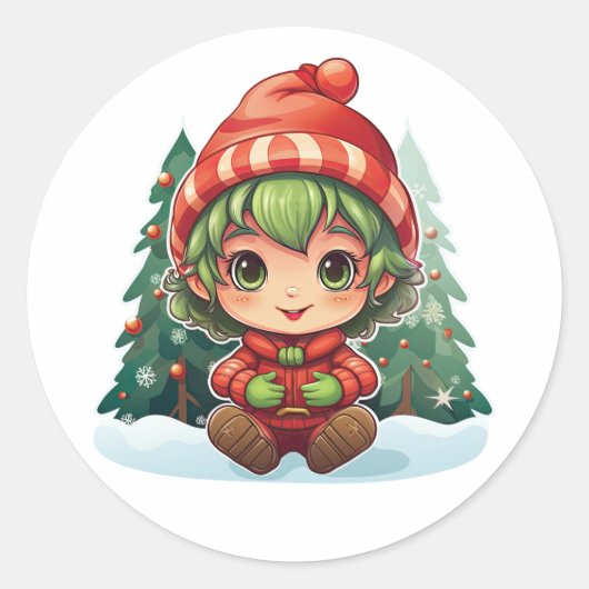 Kleine Meisje Elf Xmas Magic Ronde Sticker (Voorkant)