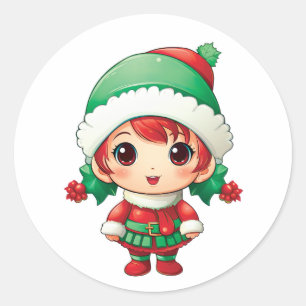 Kleine Meisje Elf Xmas Magic Ronde Sticker