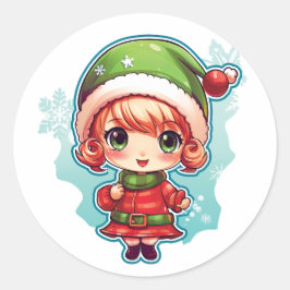 Kleine Meisje Elf Xmas Magic Ronde Sticker