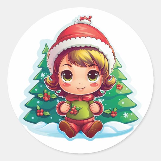 Kleine Meisje Elf Xmas Magic Ronde Sticker (Voorkant)