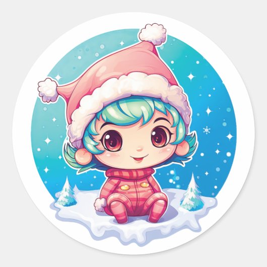 Kleine Meisje Elf Xmas Magic Ronde Sticker (Voorkant)