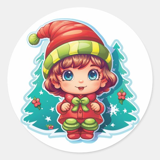 Kleine Meisje Elf Xmas Magic Ronde Sticker (Voorkant)