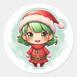 Kleine Meisje Elf Xmas Magic Ronde Sticker