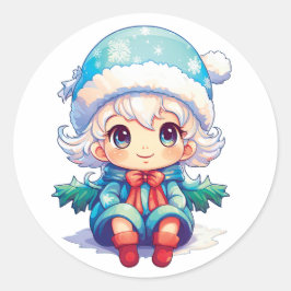 Kleine Meisje Elf Xmas Magic Ronde Sticker