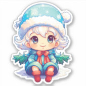 Kleine Meisje Elf Xmas Magic Sticker (Voorkant)
