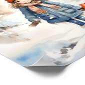 Kleine Meisje en Haar Sneeuwman Poster (Hoek)