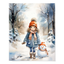 Kleine Meisje en Haar Sneeuwman