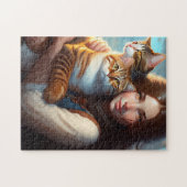 KLEINE MEISJE EN KATTEN KAT KATTEN, KAT JIGSAW PUZ LEGPUZZEL (Horizontaal)