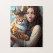 KLEINE MEISJE EN KATTEN KAT KATTEN, KAT JIGSAW PUZ LEGPUZZEL (Verticaal)