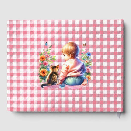 Kleine Meisje en Kitten | BABY SHOWER WATERVERF Gastenboek (Achterkant)
