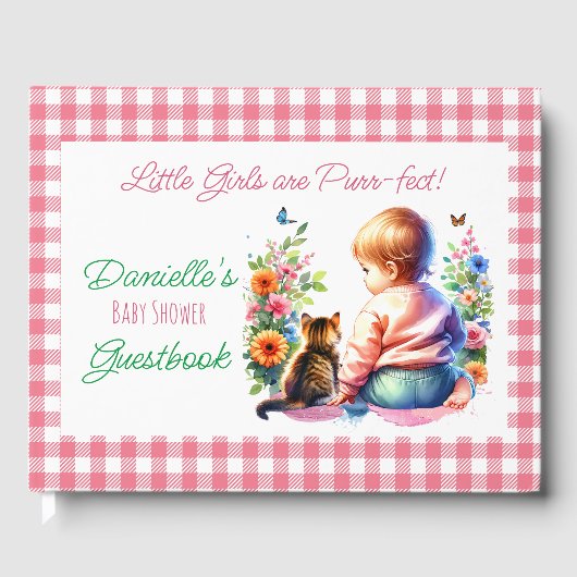 Kleine Meisje en Kitten | BABY SHOWER WATERVERF Gastenboek (Voorkant)