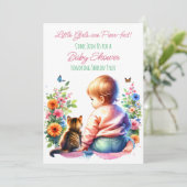 Kleine Meisje en Kitten | BABY SHOWER WATERVERF Kaart (Staand voorkant)