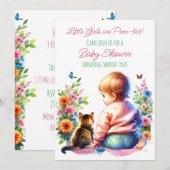 Kleine Meisje en Kitten | BABY SHOWER WATERVERF Kaart (Voorkant / Achterkant)