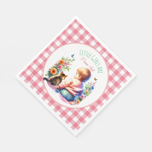 Kleine Meisje en Kitten | BABY SHOWER WATERVERF Servet (Hoek)